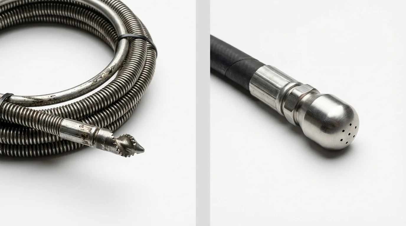 Drain snake cable and hydro jetting nozzle used for drain cleaning in Clarkston, WA