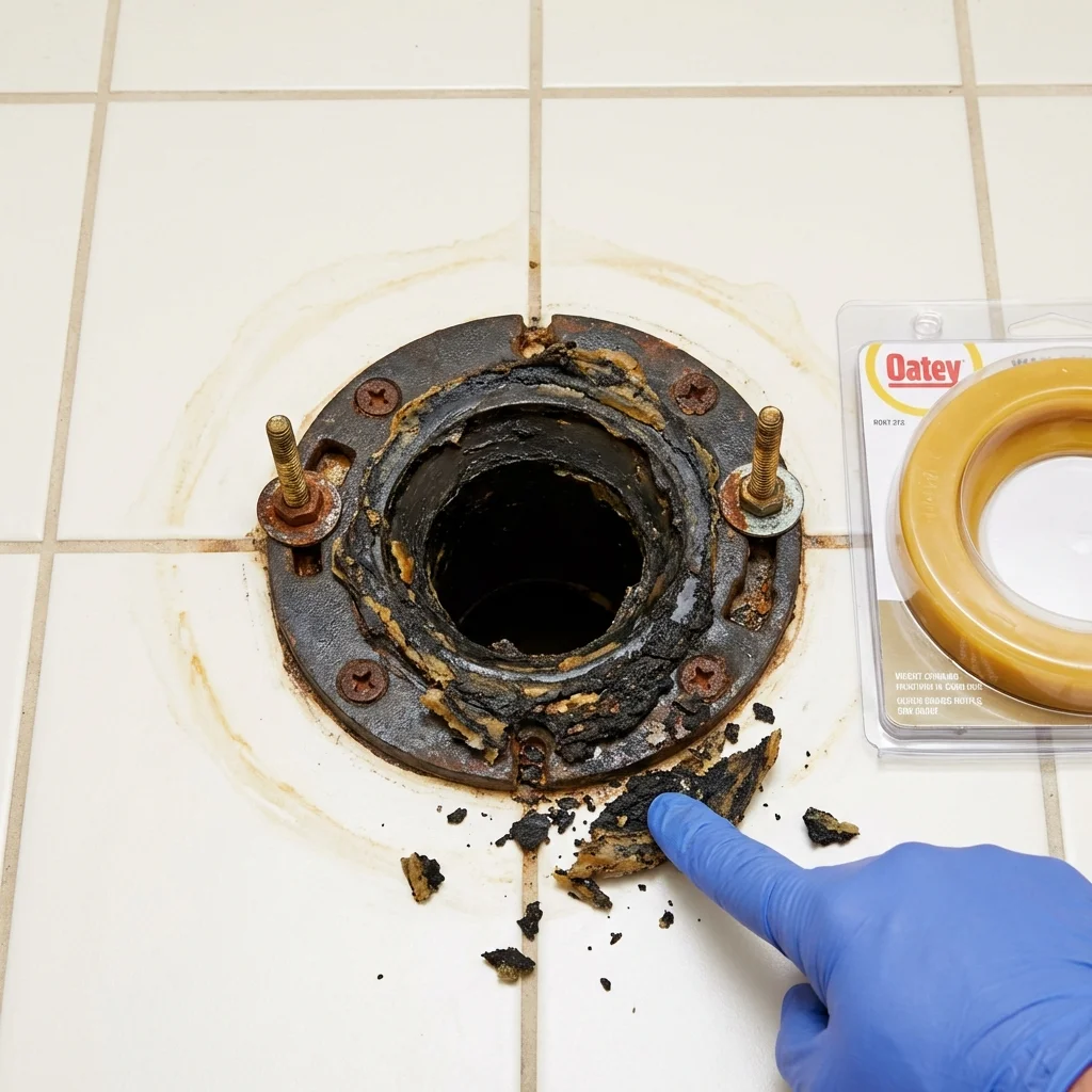 Failed wax ring showing water seepage at the base of a toilet in a Clarkston, WA home